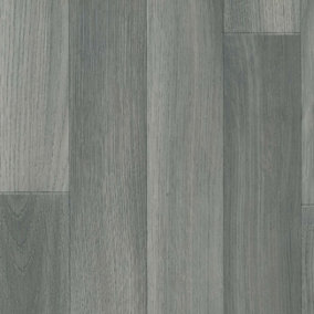 Grey Wood Effect Anti-Slip Vinyl Flooring For LivingRoom, Kitchen, 2.8mm Cushion Backed Vinyl Sheet-6m(19'8") X 2m(6'6")-12m²