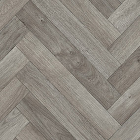 Grey Wood Effect Herringbone Pattern Anti-Slip Vinyl Flooring For DiningRoom LivingRoom And Kitchen Use-1m X 4m (4m²)