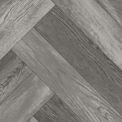 Grey Wood Effect Herringbone Vinyl Flooring For LivingRoom, Kitchen, 2.7mm Cushion Backed Vinyl Sheet-3m(9'9") X 2m(6'6")-6m²