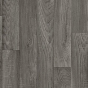 Grey Wood Effect Non Slip Vinyl Flooring for Living Room, Kitchen & Dining Room 1m X 4m (4m²)