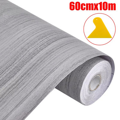 Grey Wood Effect Self-Adhesive Vinyl Flooring Roll - 10m x 60cm with ...