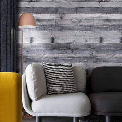 Grey Wood Effect Sticky Back Plastic Roll, Removable Vinyl Wrap Self Adhesive Peel and Stick Wall Covering 2.7 m²