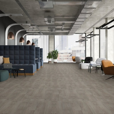 Grey Wood Effect Vinyl Flooring, Anti-Slip Contract Commercial Vinyl Flooring with 3.5mm Thickness-12m(39'4") X 3m(9'9")-36m²