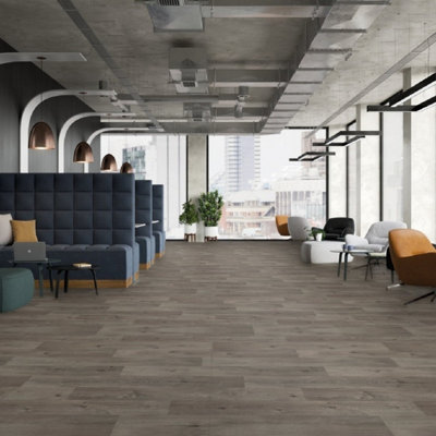 Grey Wood Effect Vinyl Flooring, Anti-Slip Contract Commercial Vinyl Flooring with 3.5mm Thickness-13m(42'7") X 4m(13'1")-52m²