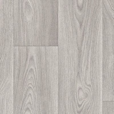 Grey Wood Effect Vinyl Flooring For LivingRoom, Hallway, Kitchen, 2.4mm Thick Cushion Backed Vinyl Sheet-4m(13'1") X 3m(9'9")-12m²