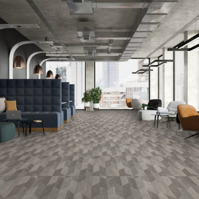 Grey Wood Effect Vinyl Flooring, Non-Slip Contract Commercial Vinyl Flooring with 3.5mm Thickness-12m(39'4") X 4m(13'1")-48m²