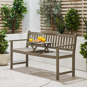 Grey Wood Garden Bench Outdoor Acacia Wooden Bench with Pop Up Table
