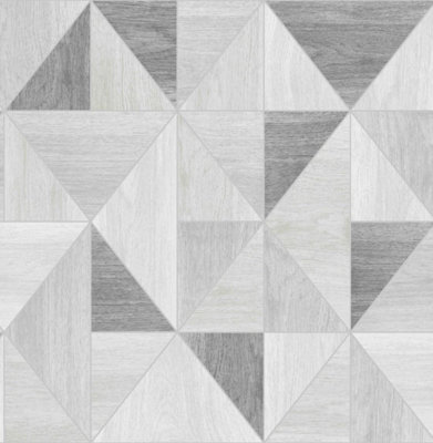 Grey Wood Grain Wallpaper Geometric Triangles Metallic Silver Fine Decor Apex from YöL