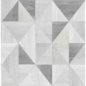 Grey Wood Grain Wallpaper Geometric Triangles Metallic Silver Fine Decor Apex from YöL