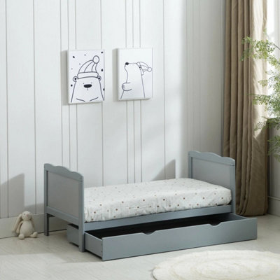 Grey Wooden Baby Cot Bed & Drawer & Aloe Vera Mattress