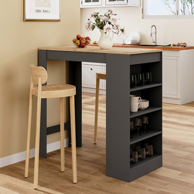 Grey Wooden Bar Table with Open Shelves 103cm H