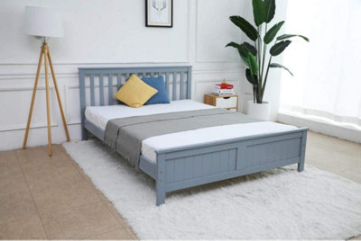 Grey Wooden Bed Frame King Size 5FT With Slatted Designed Headboard and Solid Plain Footboard