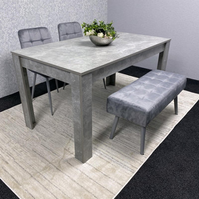 Grey Wooden Dining Table Set with 2 Chairs and 1 Bench Dining Kitchen ...