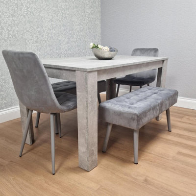 Grey Wooden Dining Table Set with 2 Chairs and 2 Benches Dining Kitchen ...