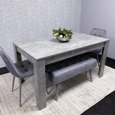 Grey Wooden Dining Table Set with 2 Grey Chairs and 2 Benches - Dining ...