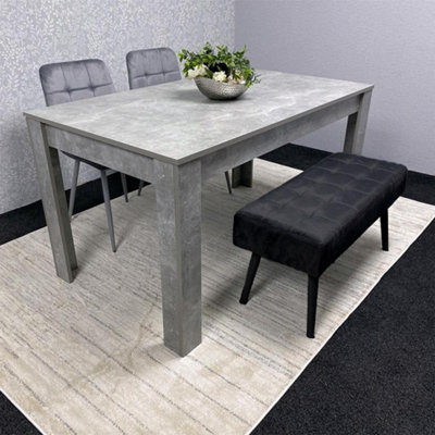 Grey Wooden Dining Table Set with 2 Grey Velvet Chairs and 1 Black ...