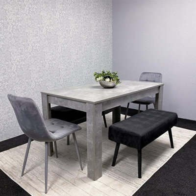 Grey Wooden Dining Table Set with 2 Grey Velvet Chairs and 2 Black ...
