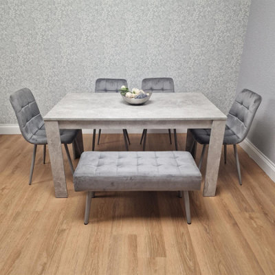 Grey Wooden Dining Table Set with 4 Chairs and 1 Bench Dining Kitchen ...