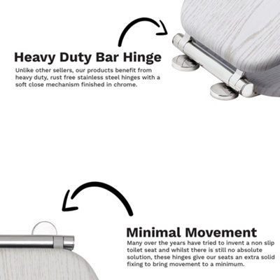 Grey Wooden Effect Toilet Seat Heavy Duty Bar Hinge Wood Effect Finish