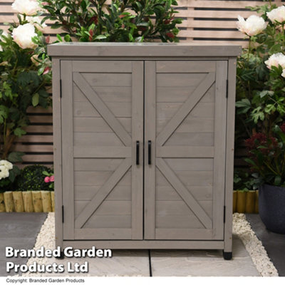 Grey Wooden Garden Storage Outdoor Cabinet with Magnetic Closure, 2 Shelves, Weather-Resistant Design