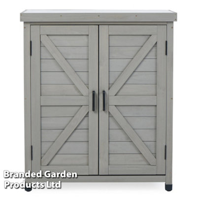 Grey Wooden Garden Storage Outdoor Cabinet with Magnetic Closure, 2 Shelves, Weather-Resistant Design