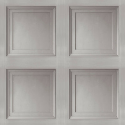 Grey Wooden Panel 3D Effect Realistic Square Panelling Smooth Flat Wallpaper