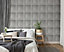 Grey Wooden Panel 3D Effect Realistic Square Panelling Smooth Flat Wallpaper