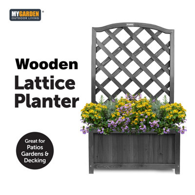 Grey Wooden Planter Lattice Trellis Flowerpot Plant Box - Large
