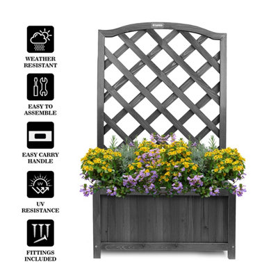 Grey Wooden Planter Lattice Trellis Flowerpot Plant Box - Large
