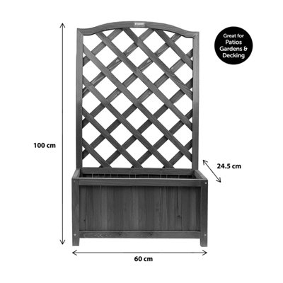 Grey Wooden Planter Lattice Trellis Flowerpot Plant Box - Large