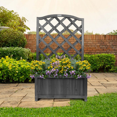 Grey Wooden Planter Lattice Trellis Flowerpot Plant Box - Large