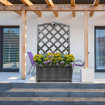Grey Wooden Planter Lattice Trellis Flowerpot Plant Box - Large