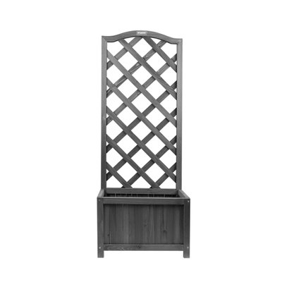 Grey Wooden Planter Lattice Trellis Flowerpot Plant Box - Medium