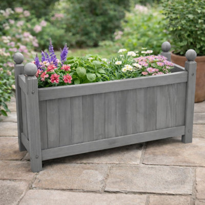 Grey Wooden Rectangular Trough Planter with PE Liner - 60 x 20 x 34cm