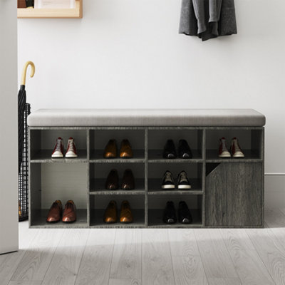 Grey Wooden Shoe Bench Shoe Storage Organizer Shoe Cabinet with Seat ...