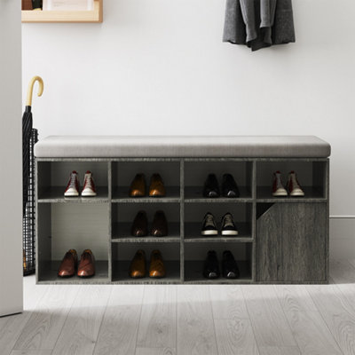 Grey Wooden Shoe Bench Shoe Storage Organizer Shoe Cabinet with Seat Padded
