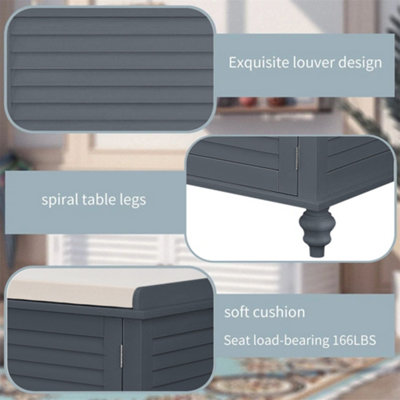 Grey Wooden Storage Bench Ottoman Toy Box Cushion Organizer with