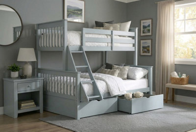 Grey Wooden Triple Bunk Bed Single Over Double 3 Sleeper with Storage ...