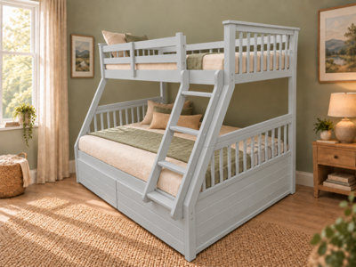 Grey Wooden Triple Bunk Bed Single Over Double 3 Sleeper with Storage ...