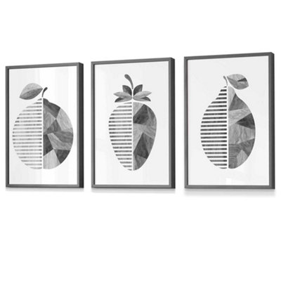 Grey Woodgrain Orange Strawberry Lemon Wall Art Prints / 42x59cm (A2) / Dark Grey Frame