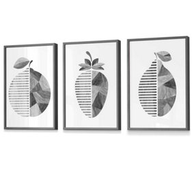 Grey Woodgrain Orange Strawberry Lemon Wall Art Prints / 42x59cm (A2) / Dark Grey Frame