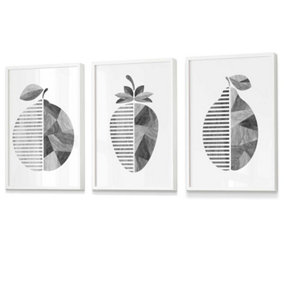 Grey Woodgrain Orange Strawberry Lemon Wall Art Prints / 42x59cm (A2) / White Frame