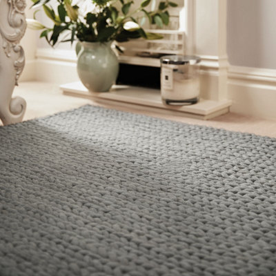 Grey Wool Handmade , Luxurious , Plain , Shaggy ,Rug For Bedroom & Living Room-120cm X 170cm