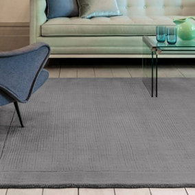 Grey Wool Handmade Plain Easy to Clean Rug For Bedroom Dining Room Living Room Rug-120cm X 170cm