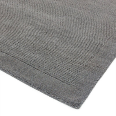 Grey Wool Handmade Plain Easy to Clean Rug For Bedroom Dining Room ...
