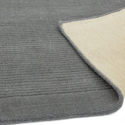 Grey Wool Handmade Plain Easy to Clean Rug For Bedroom Dining Room ...