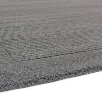 Grey Wool Handmade Plain Easy to Clean Rug For Bedroom Dining Room ...