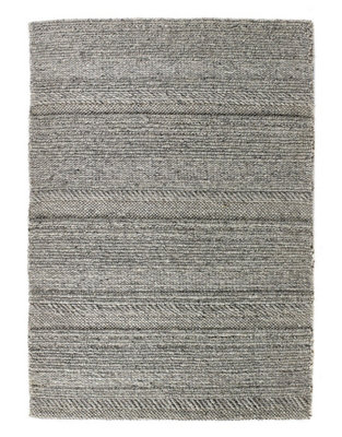 Grey Wool Rug, Shaggy Striped Rug with 13mm Thick, Modern Luxurious Handmade Rug for Bedroom, Living Room-120cm X 170cm