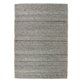 Grey Wool Rug, Shaggy Striped Rug with 13mm Thick, Modern Luxurious Handmade Rug for Bedroom, Living Room-120cm X 170cm