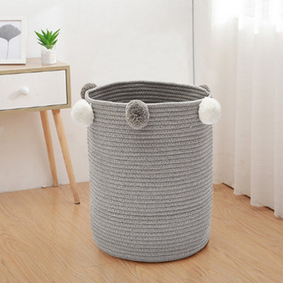 Grey Woven Laundry Basket Laundry Hamper Clothes Toy Storage Container Blanket Organizer